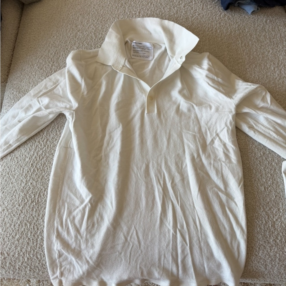 Ministry of Supply White Atlas Bio-Based Long-Sleeve Polo Size L
